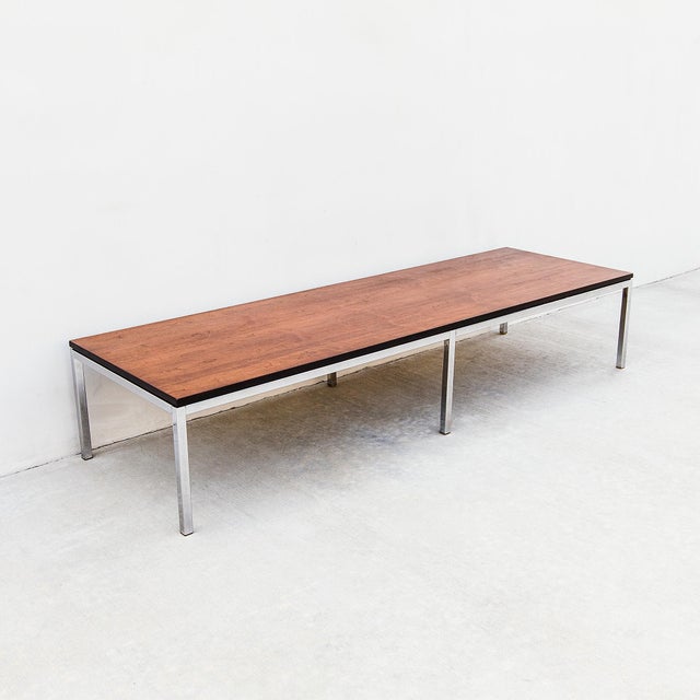Vintage Florence Knoll Style Walnut & Chrome Bench by g.m. Proctor & Sons For Sale - Image 11 of 12