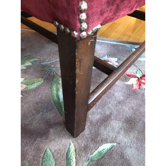 Burgundy Large Plush Burgundy Velvet & Mahogany Martha Washington Club Chair For Sale - Image 8 of 12