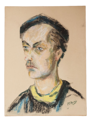 P. C. Kroes, Portrait, 1970s, Pastel Chalk Drawing