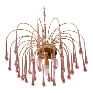 Lady Wendy Pink Drops Murano Chandelier, 1970s For Sale