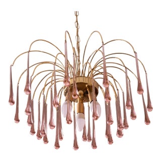 Lady Wendy Pink Drops Murano Chandelier, 1970s For Sale