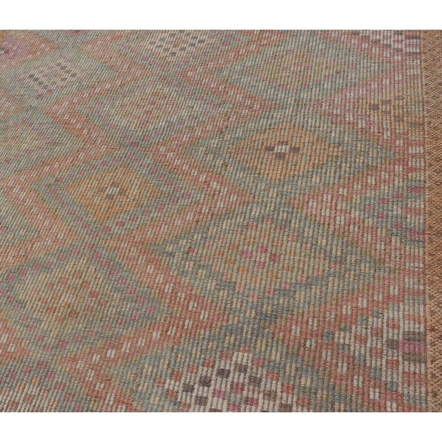Measures: 5'11 x 10 Vintage Turkish Kilim Rug with Peach, Sage, Gold and Soft Pink Diamonds. Keivan Woven Arts / rug/TU-...