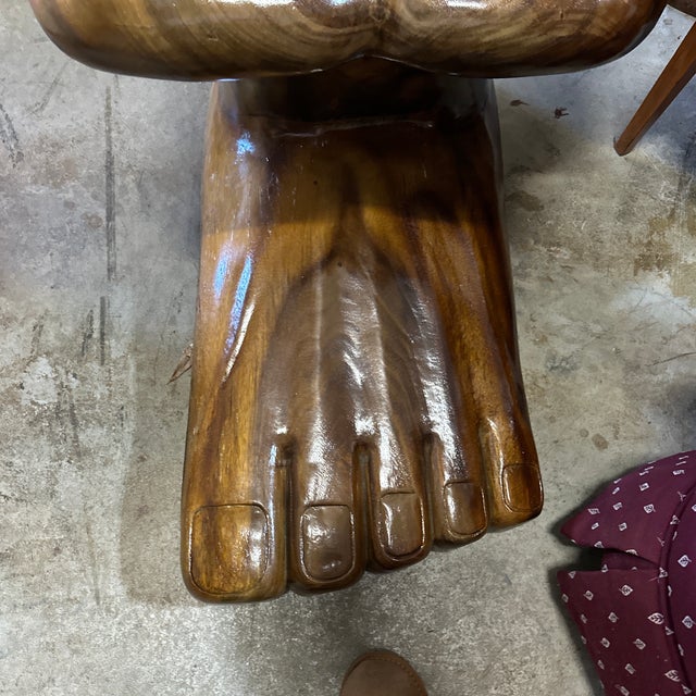 Brown 1970s Pedro Friedeburg Hand Foot Chair Heavy Solid Wood For Sale - Image 8 of 10