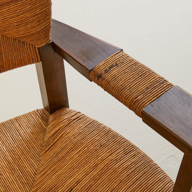 French Wood + Rush Armchair in Manner of Charlotte Perriand, 1940s For Sale In Chicago - Image 6 of 18