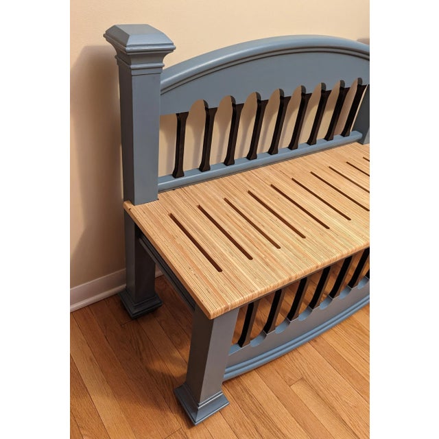 Contemporary Blue Wooden Bench For Sale - Image 3 of 8