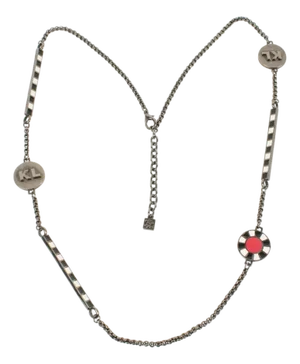 Karl Lagerfeld Gunmetal Long Necklace with Red and Black Enamel
