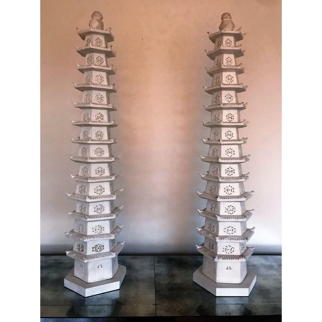 A pair of massive cast resin pagodas by Tony Duquette, c.1965. These are extremely rare. Monumental scale makes a dramatic...