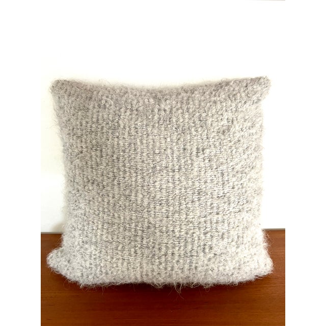 Boucle Mohair and Leather Throw Pillow in Grey and Taupe by Pierre Frey, 18" X 18" For Sale - Image 9 of 9