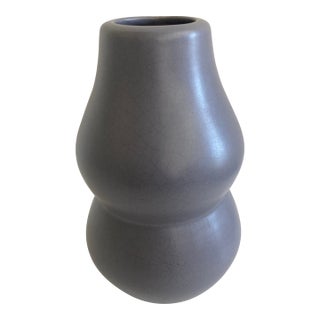 Mid Century Matte Charcoal Glazed Ceramic Gourd Vase For Sale
