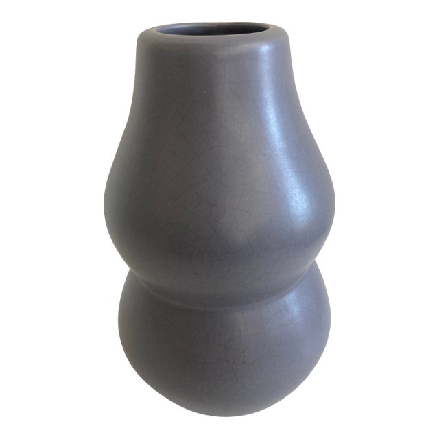Mid Century Matte Charcoal Glazed Ceramic Gourd Vase For Sale
