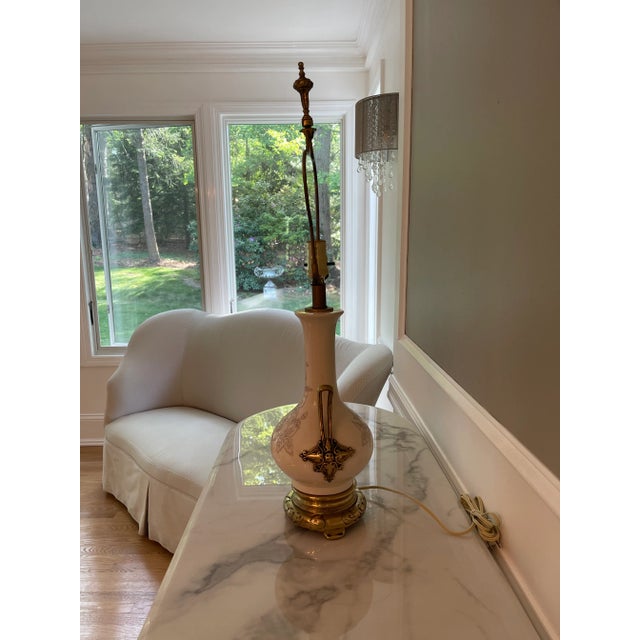 1940s Asian Style Lamp With Brass Handles and Base For Sale - Image 4 of 8