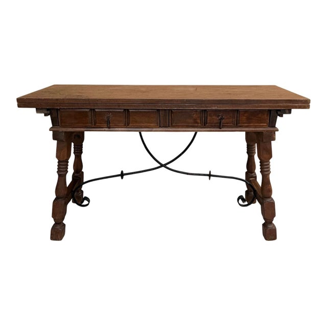 Spanish Drop-Leaf Console Table with Iron Stretchers, 1940s For Sale - Image 12 of 12