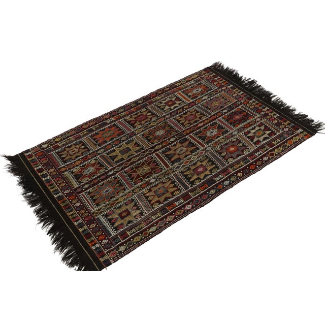 Tribal 1950s Vintage Kilim Tribal Rug in Black, Multicolor Geometric by Rug & Kilim For Sale - Image 3 of 7