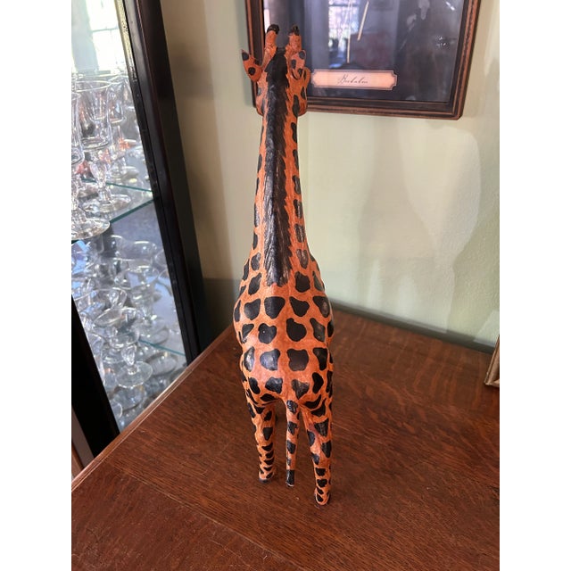1970’s 18” Leather Wrapped Hand Painted Giraffe Model For Sale - Image 4 of 9