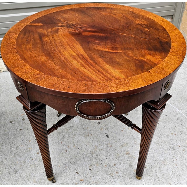 Pair of Vintage Round Flame Mahogany Top Twisted Tapered Legged Side Tables For Sale In Washington DC - Image 6 of 12