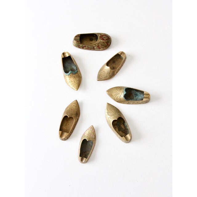 Mid-Century Brass Shoe Ashtrays Floral Engraved Collection of 7 For Sale - Image 10 of 14