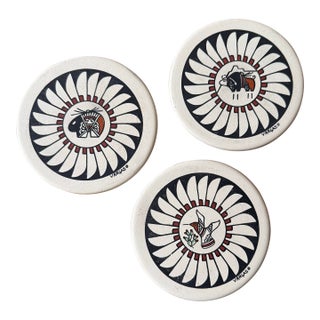 Late 20th Century Native American Acoma Pottery Coasters, Set of 3 For Sale