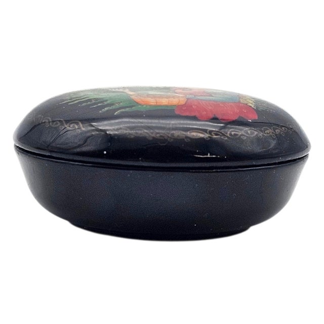 Russian Palekh Style Hand Painted Lacquer Miniature Trinket Box Signed “Autumn” 2.125" For Sale In San Francisco - Image 6 of 16