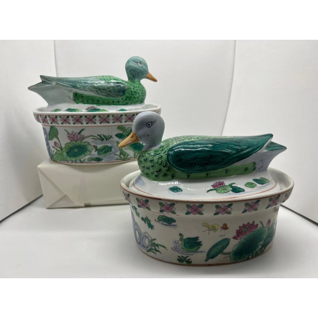 These were on my grandmothers sideboard, I always loved them. They are 20th century, made in China, painted tureens/pate...