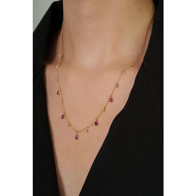 Not Yet Made - Made To Order 14k Yellow Gold Ruby Drop Station Necklace With Diamond Accents Layering Jewelry For Sale - Image 5 of 13
