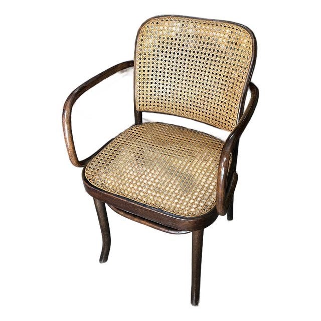 1970s Vintage Prague Model Wooden and Caned Accent Chair For Sale