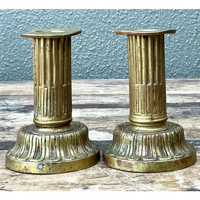 Vintage French Empire Brass Candlesticks - A Pair For Sale - Image 12 of 12