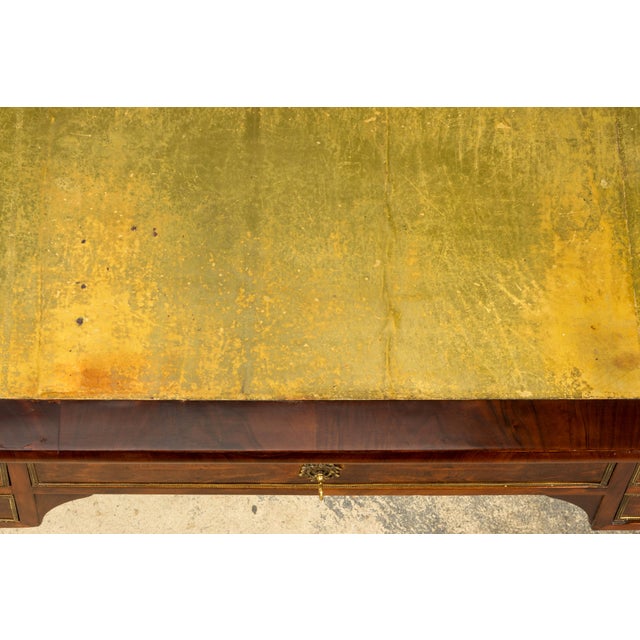 Wood Mid-19th Century French Neoclassical Mahogany Bureau Plat Desk With Chartreuse Leather For Sale - Image 7 of 18