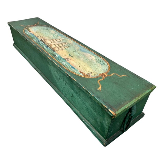 American Painted Sea Chest With Beckets. For Sale