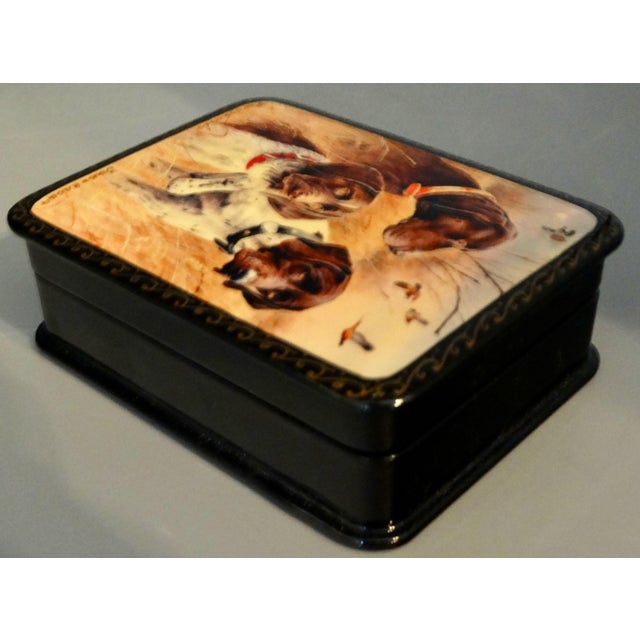 Black Vintage Russian Papier-Mâché Box With Sporting Dogs For Sale - Image 8 of 9