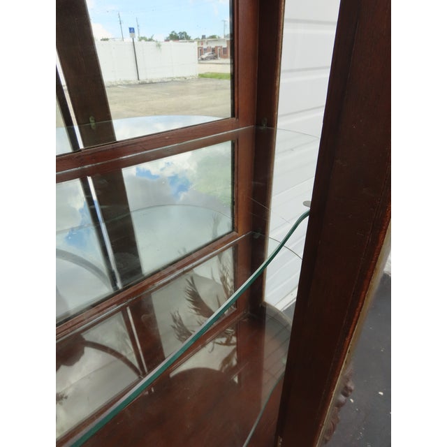 Late 1800s Large Tall Tiger Oak Leaded Stain Glass Curio Cabinet Cupboard 6573 For Sale - Image 13 of 18