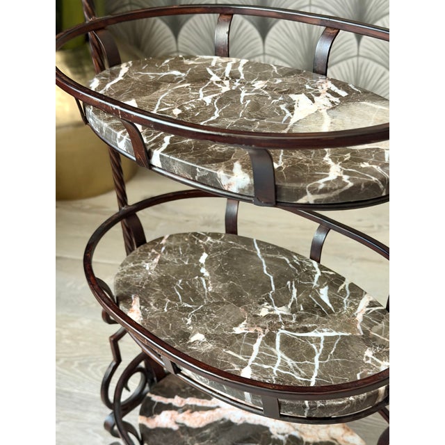Marble Stone and Wrought Iron Metal 3-Tier Plant Stand or Bar Cart For Sale - Image 11 of 16