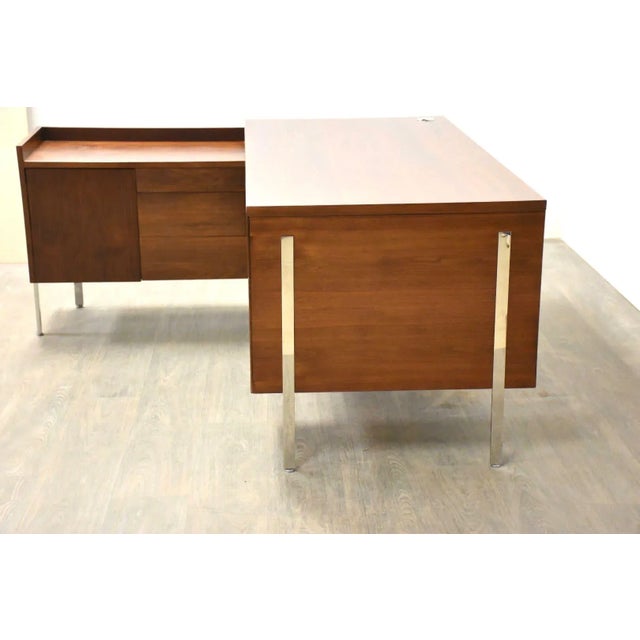 Brown Harvey Probber Walnut & Chrome L Shaped Desk For Sale - Image 8 of 13
