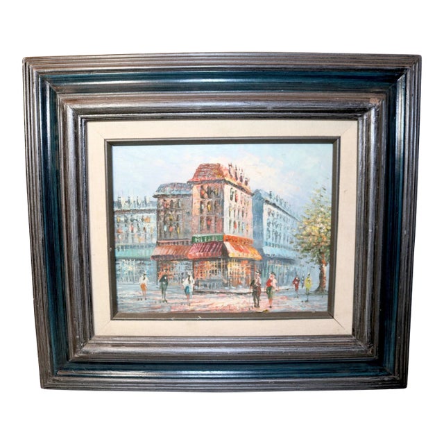 Quality Vintage Original Oil on Board Figural Cityscape Expressionism Painting For Sale