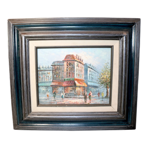 Quality Vintage Original Oil on Board Figural Cityscape Expressionism Painting