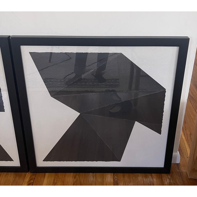 Three Origami abstract wall art by Lillian August for Wendover Art Group. Minimalist black folded- form composition on...