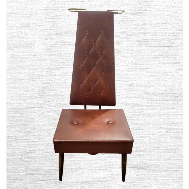 Karl Springer Vintage Midcentury Modern Mens Brown Faux Leather Valet Wardrobe Hanger Storage Chair For Sale - Image 4 of 11