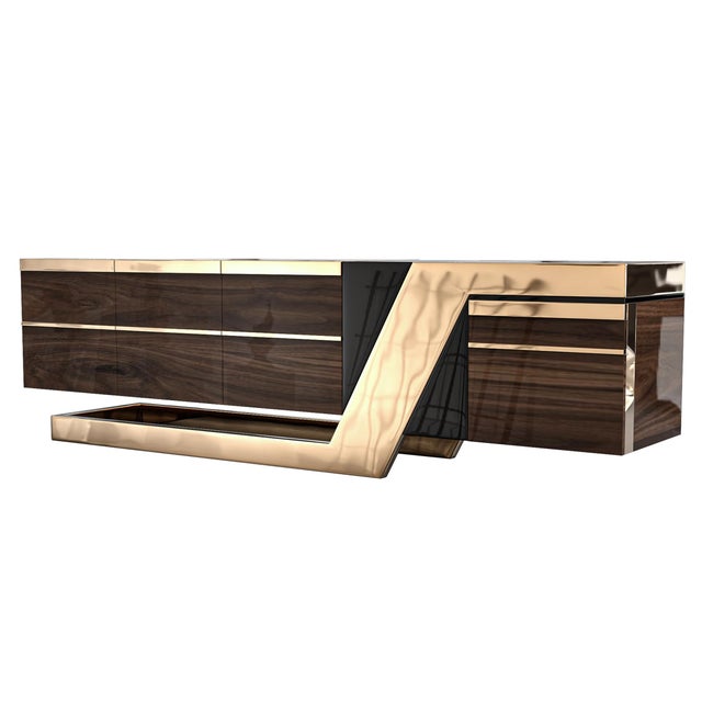 Art Deco "Calamità" Credenza With Walnut, Stainless Steel and Bronze For Sale - Image 3 of 6