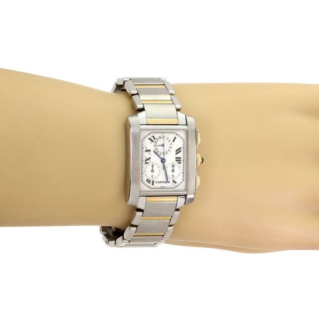 Late 20th Century Cartier Tank Francaise 18k Gold & Steel Chrono Men's Watch 2303 For Sale - Image 5 of 5