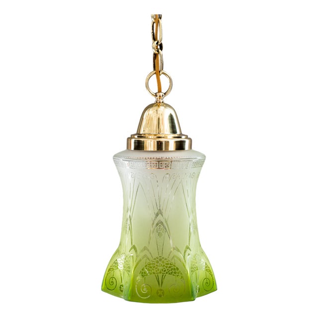 Art Nouveau Pendant with Green Glass Shade, Vienna, 1908 For Sale