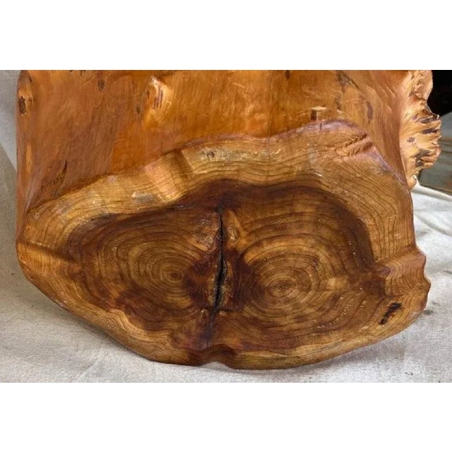 This large root or burl wood basket has an amazing patina and surface. The condition is very good and sturdy.