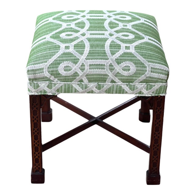 1990s Chinese Chippendale Bench in Schumacher “Ziz” For Sale