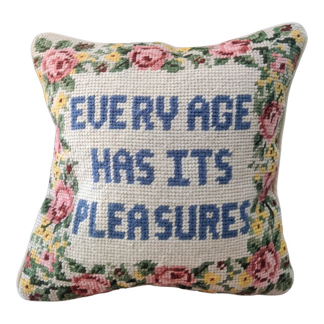 Vintage Grandmillenial Needlepoint Decorative Throw Pillow For Sale