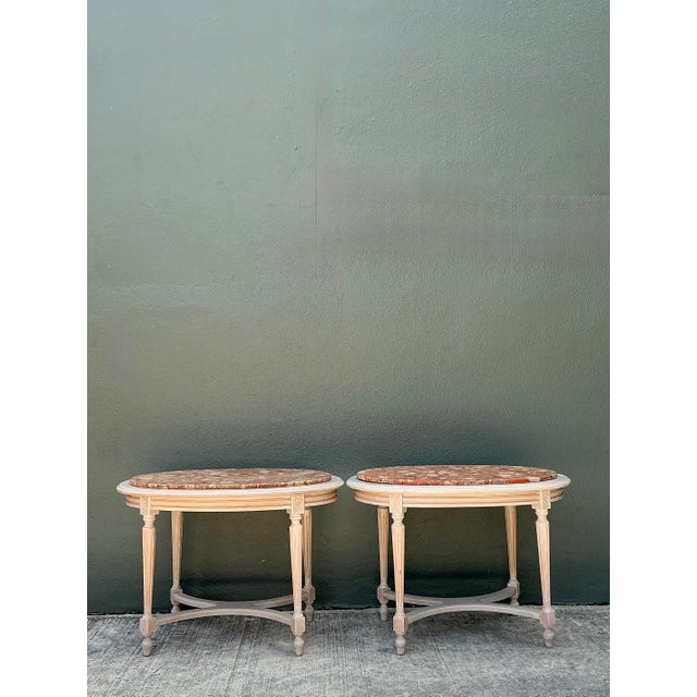 Vintage Stone Top Carved Oval Side Tables - A Pair For Sale - Image 4 of 12