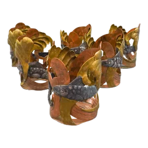 Mid 20th Century Victoria Taxco Mexico Sterling Fish Mixed Metal Glass Drink Cup Holders- Set of 6