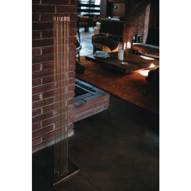Large Bertoia Studios 24-rod 'Star of Sound B-2482' copper & brass sculpture. A lyrical and musical sound sculpture with...