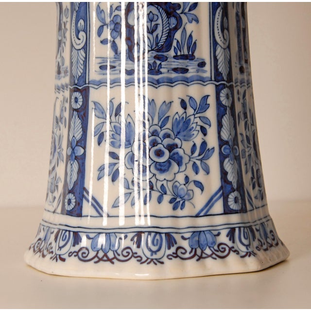 Blue Antique Pair of Delft Blue & White Trumpet Vases For Sale - Image 8 of 12