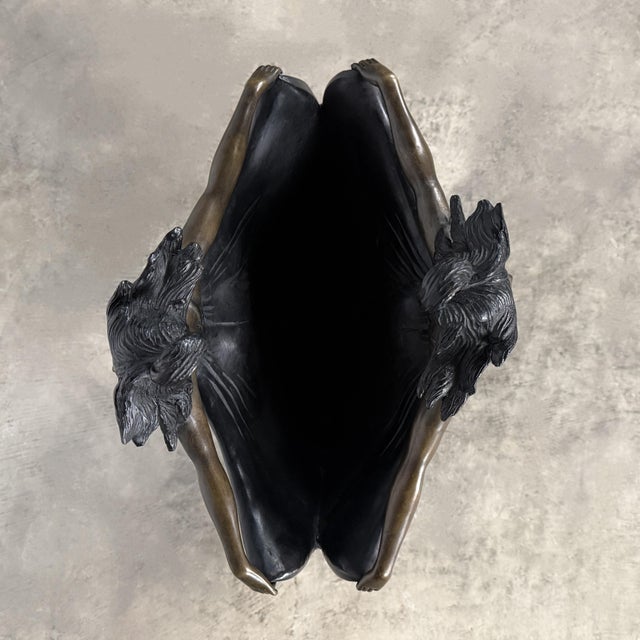 Art Nouveau Bronze Maidens Vase / Planter – Signed H. Beau, 20” Tall For Sale - Image 13 of 14