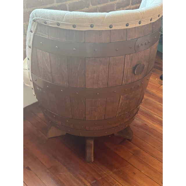 Rustic Rustic Swivel Barrel Accent Chair | Tufted Upholstery | Wine Barrel Style For Sale - Image 3 of 8