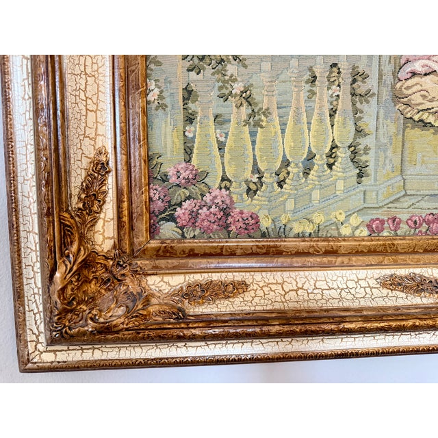 Late 20th Century Vintage European Rococo-Style Jacquard Tapestry in Gilt Frame For Sale - Image 5 of 7