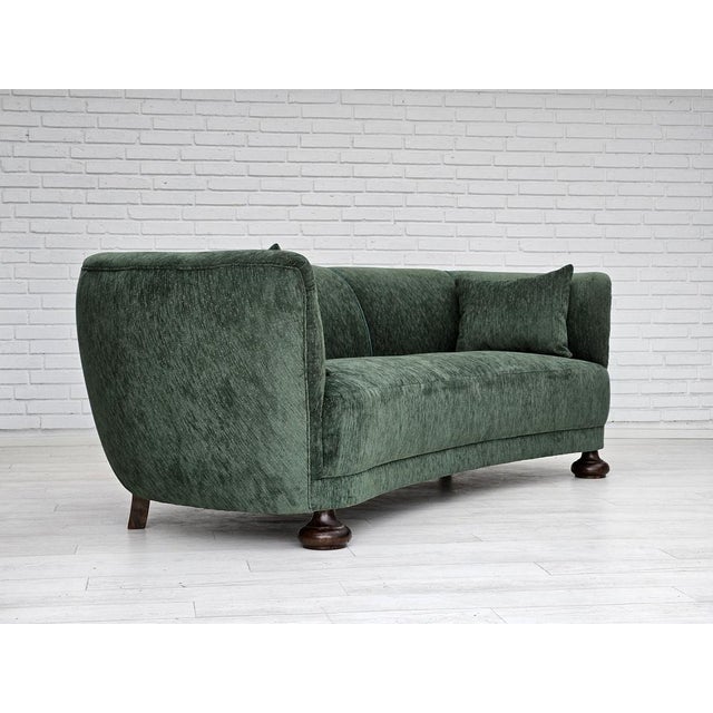Vintage Danish Velour 3 Seater Banana Sofa, 1960s For Sale - Image 3 of 18